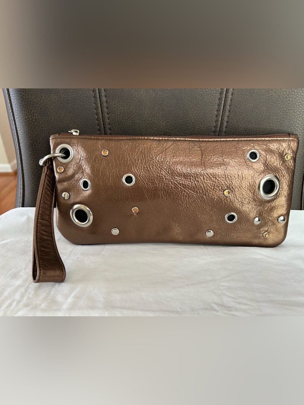 HOBO International Retro Copper/Bronze Leather Wristlet Clutch